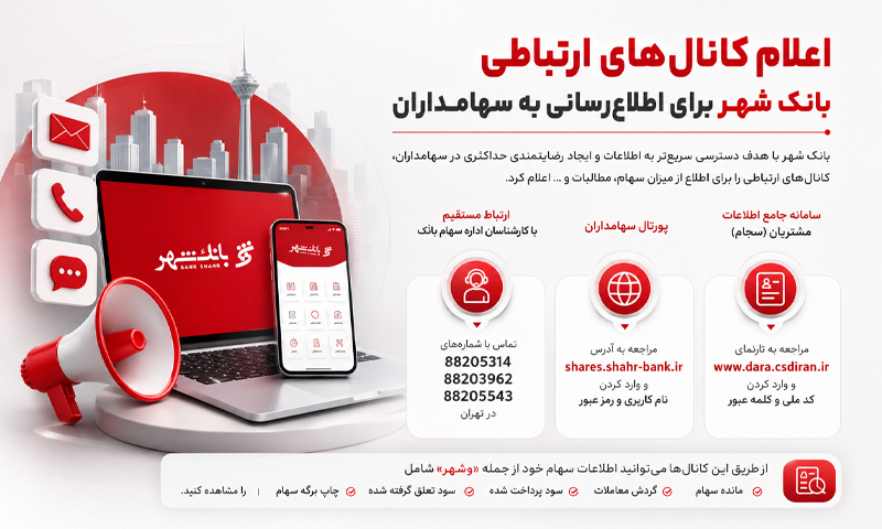 کانال‌های ارتباطی بانک شهر برای اطلاع‌رسانی به سهامداران